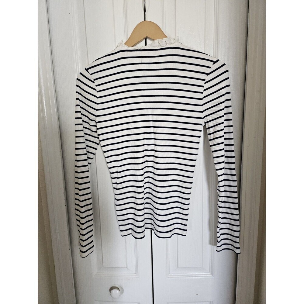 J. Crew Women's Ruffle-collar Long-Sleeve Shirt shirt instriped vintage Sz Small - Picture 10 of 16